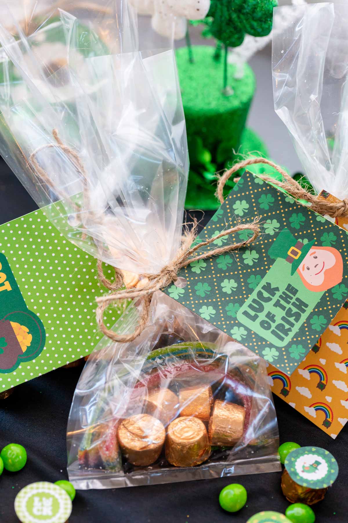 St. Patrick's Day party favor with gold candies