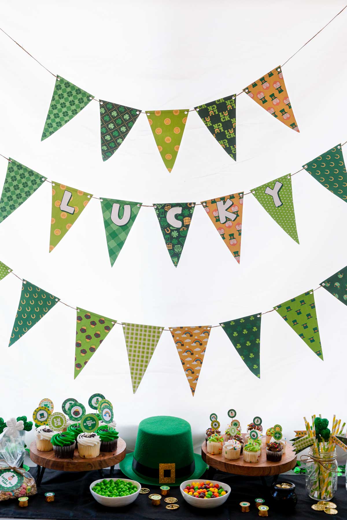 Free St. Patrick's Day printables setup at a party