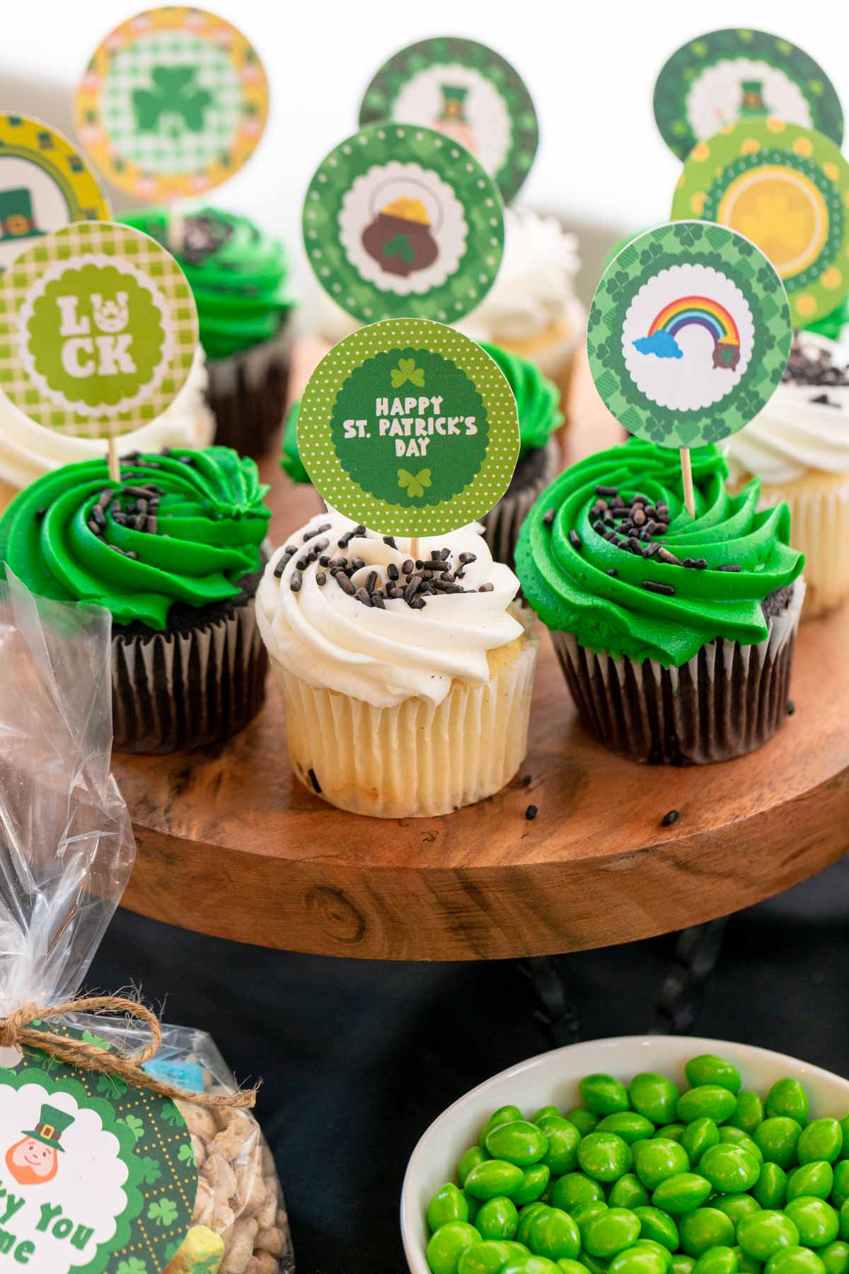 St. Patrick's Day cupcakes with cupcake toppers