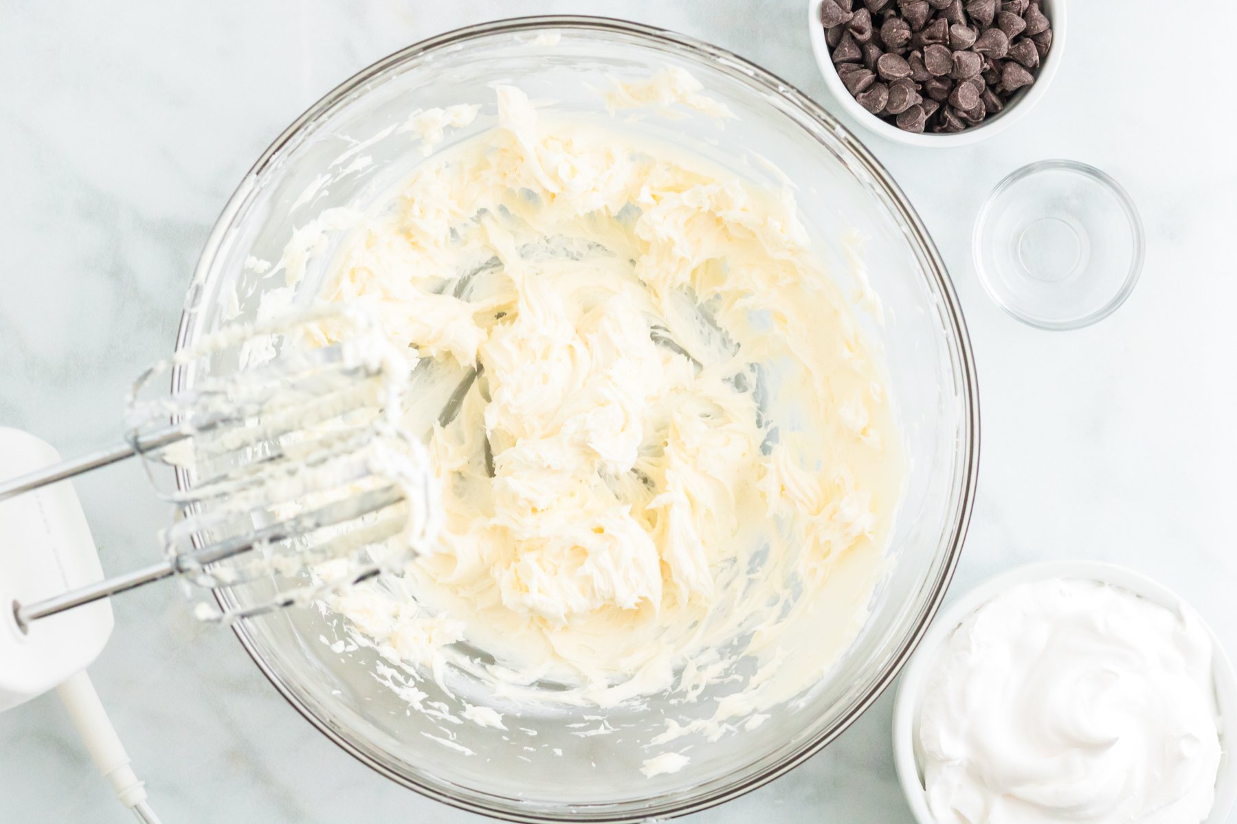 cream cheese dip in a glass bowl