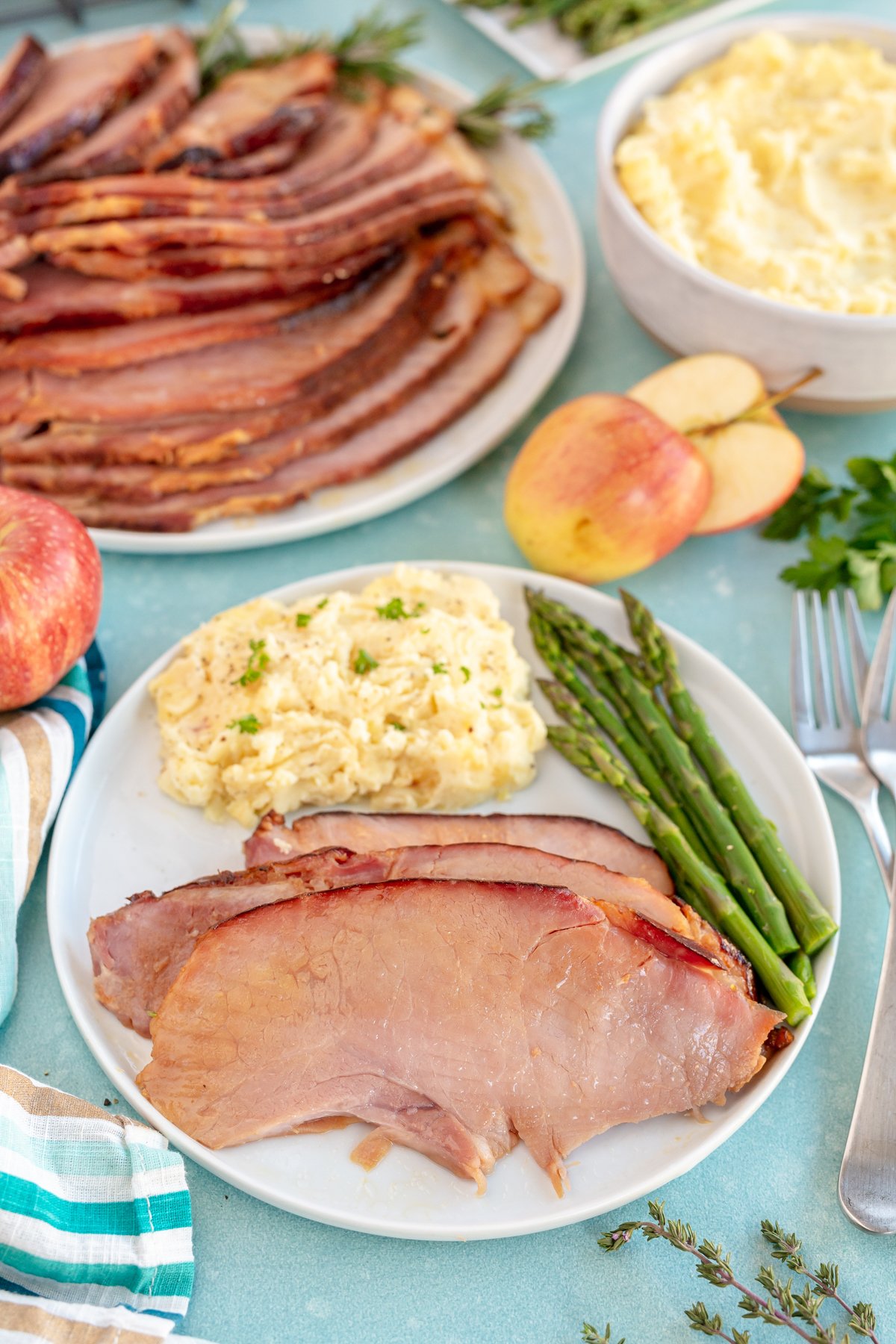 ham slices on a white plate