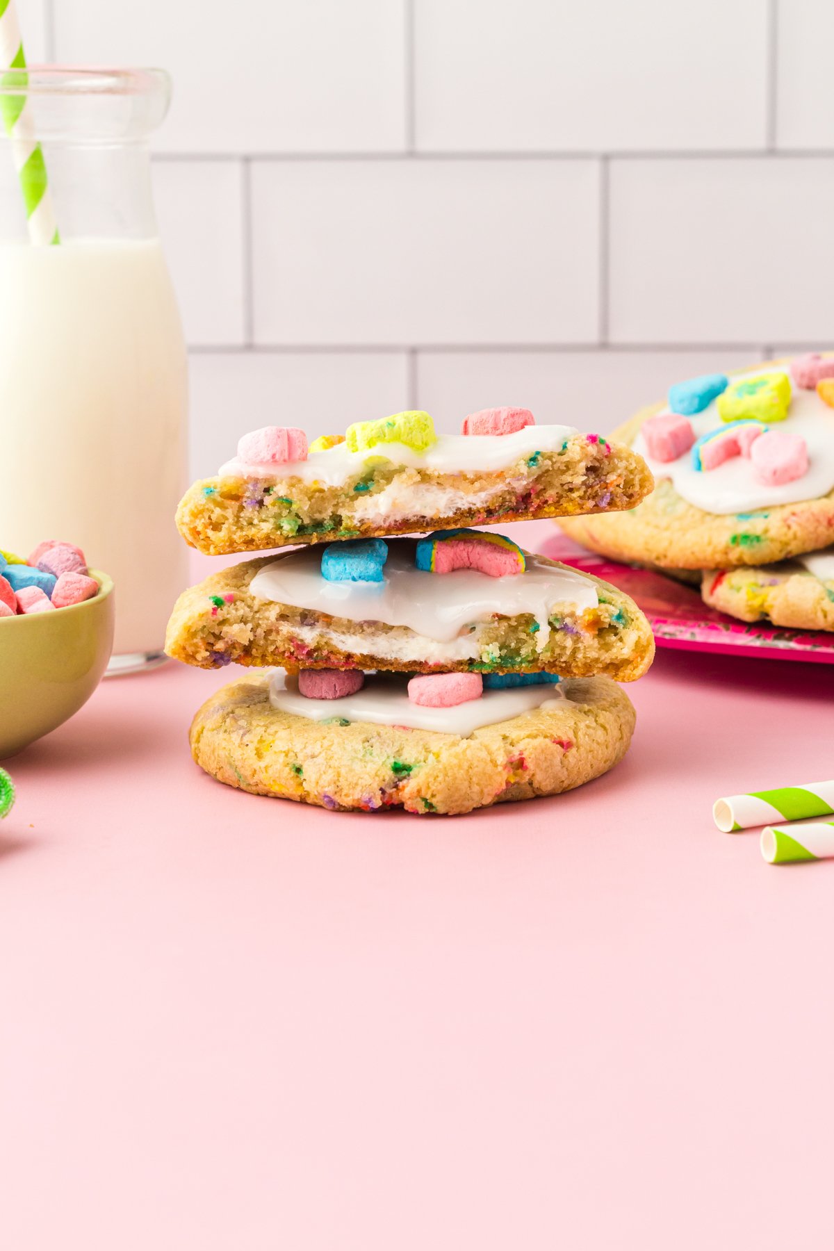 stack of halves of Lucky Charms cookies