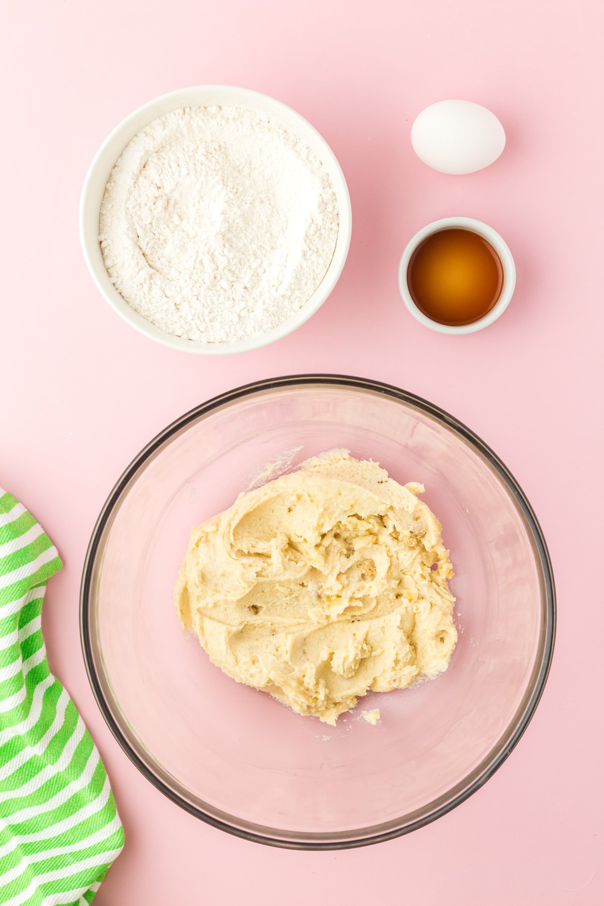 cookie dough for Lucky Charms cookies in a glass bowl