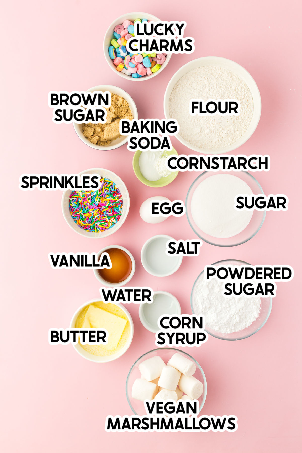 ingredients for Lucky Charms cookies with labels