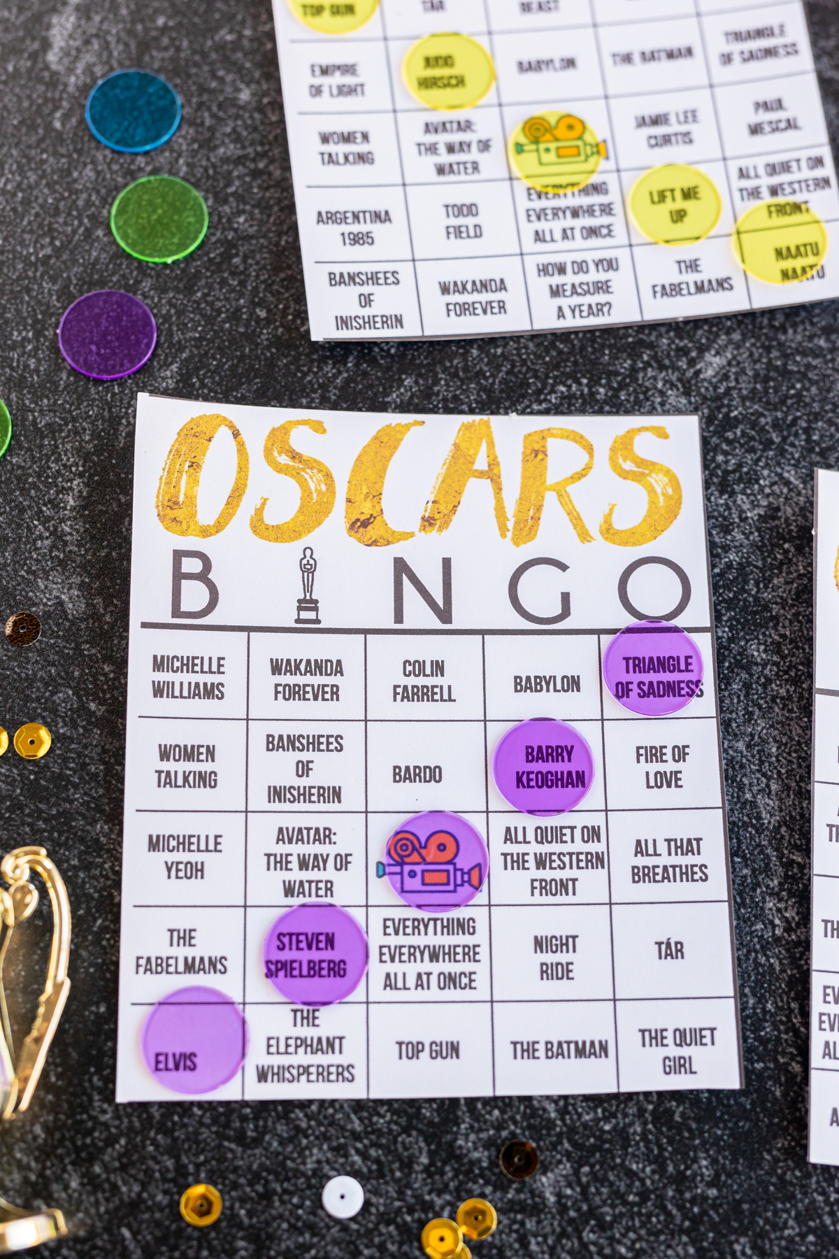 Oscar bingo printable card with spots marked