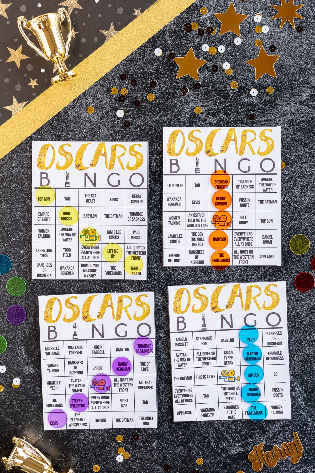 Oscar bingo printable with spaces covered