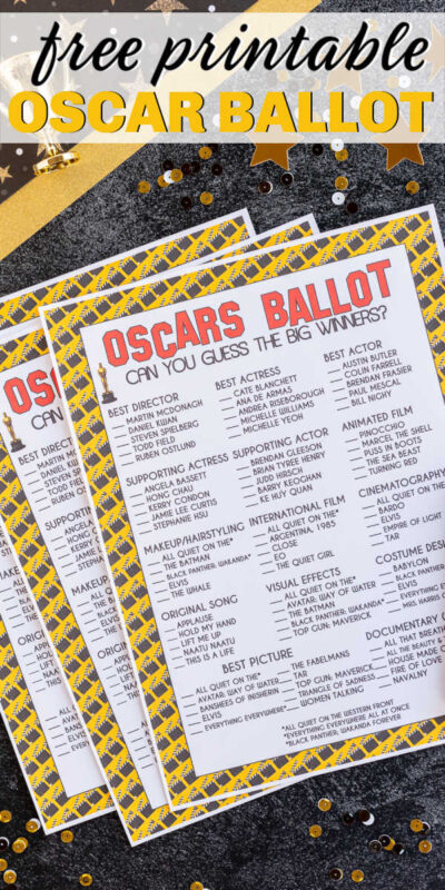 Printable Oscars nominees lists stacked on top of each other