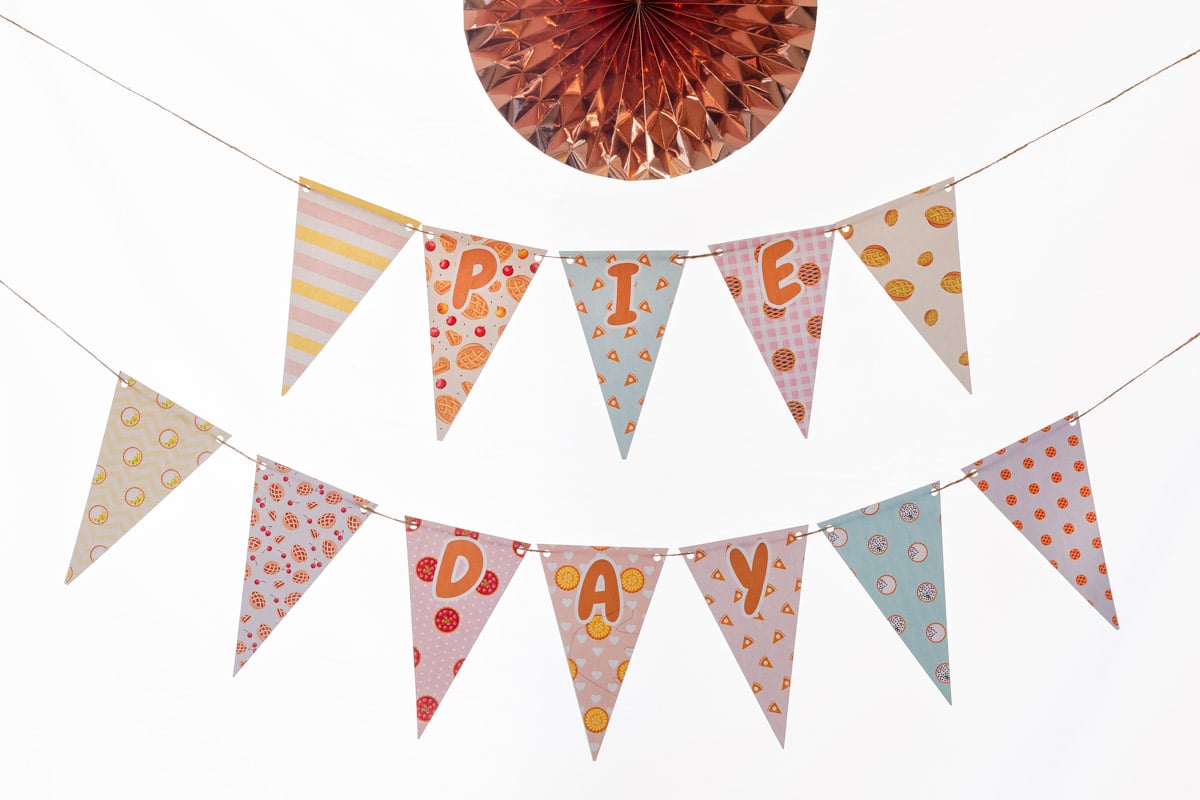 pie day bunting hanging on a wall