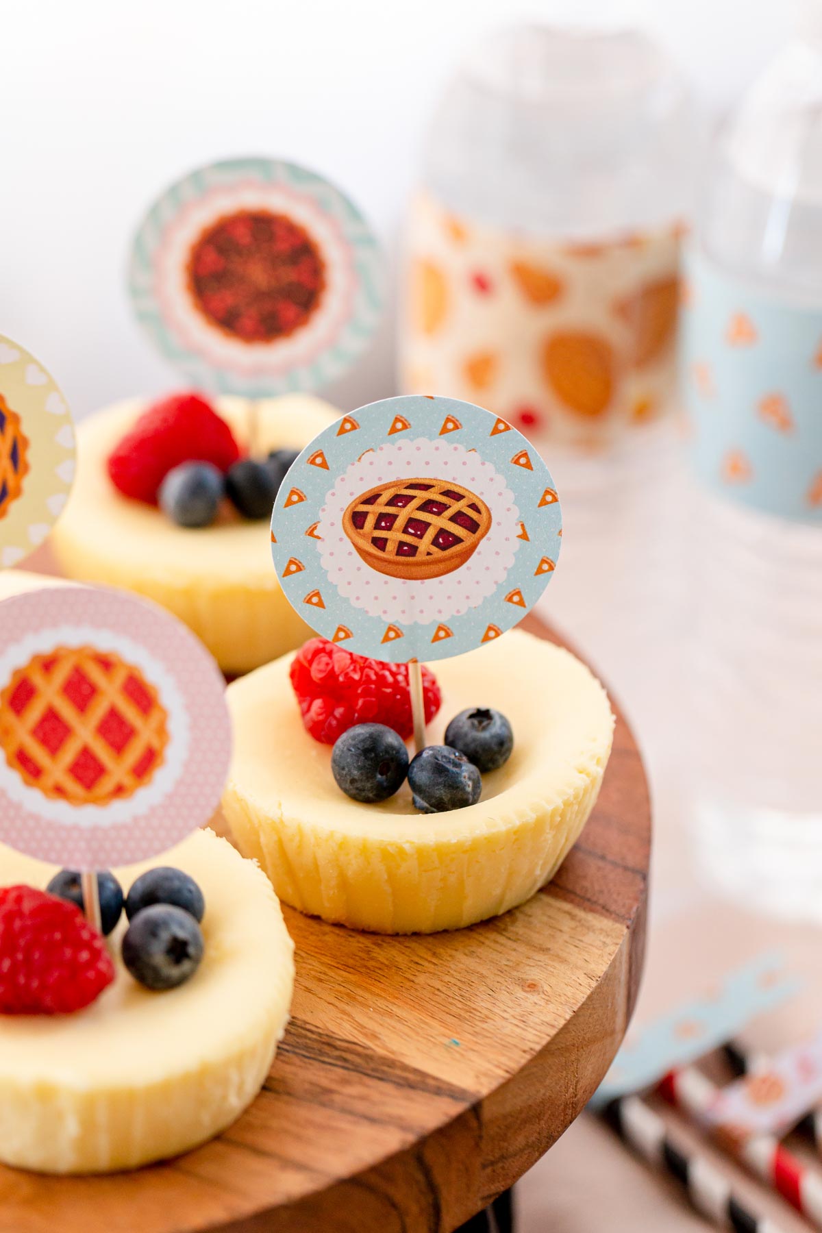 mini cheesecake with a pie day cupcake topper