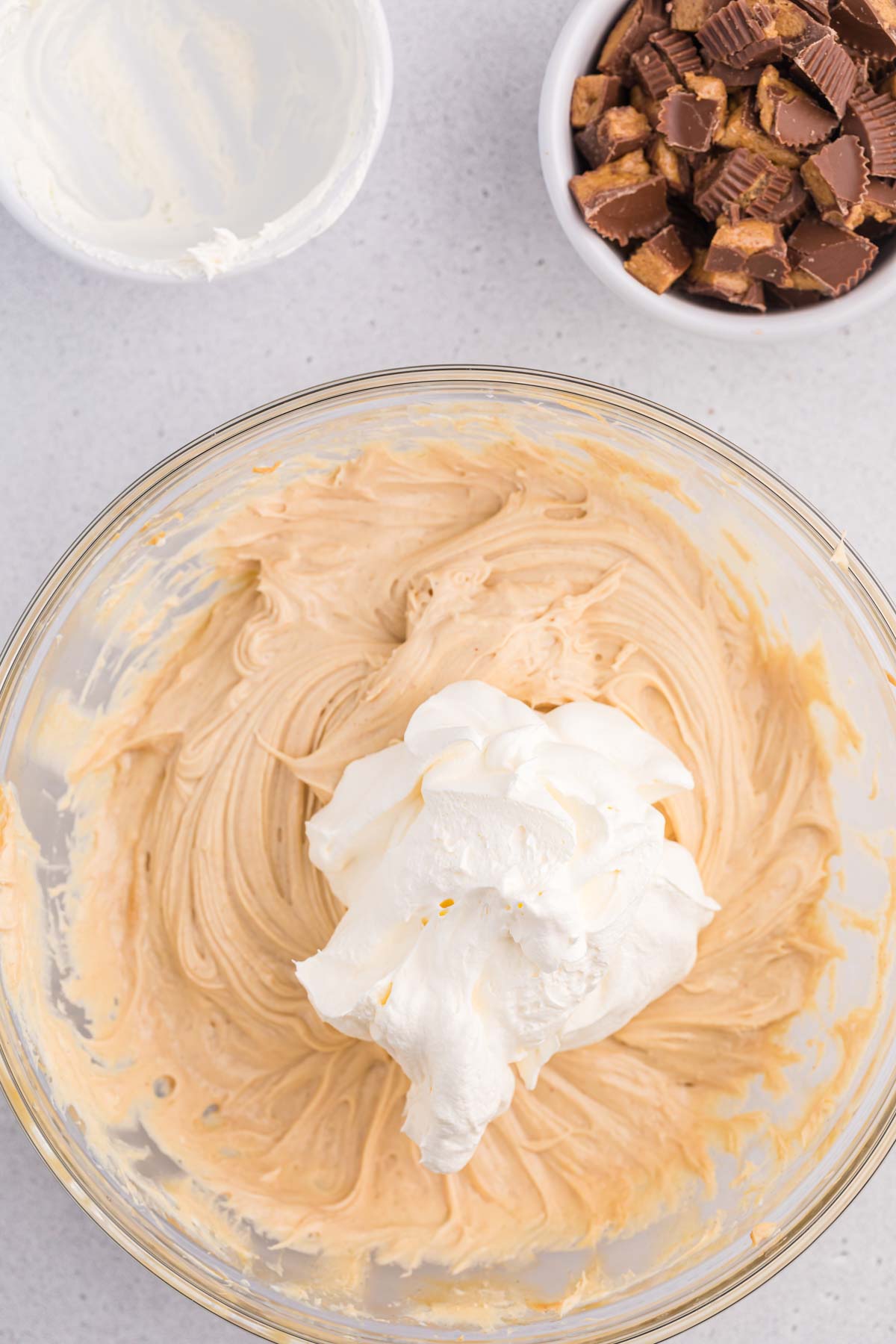 adding Cool Whip to Reese's peanut butter dip