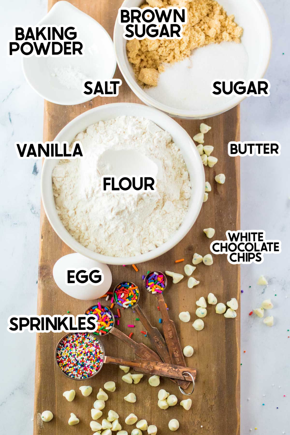 ingredients for sprinkle cookies with labels