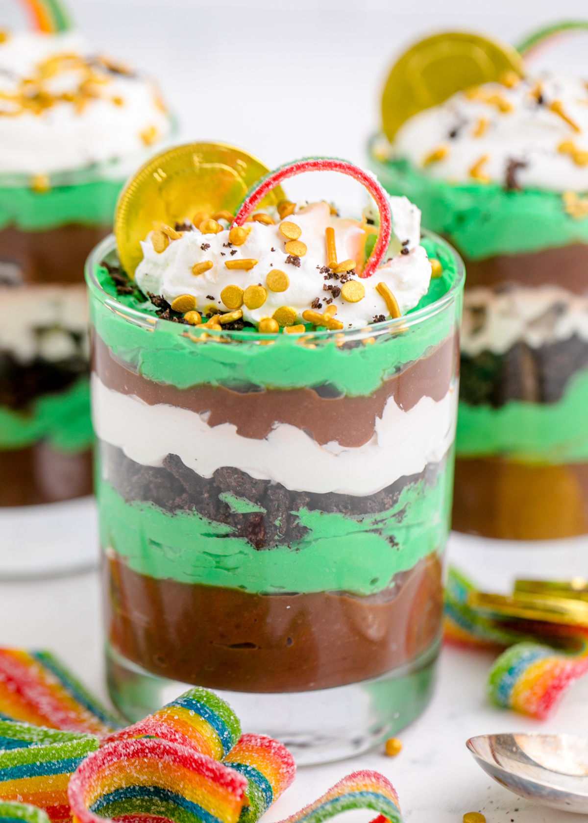 three st. patrick's day pudding cups 
