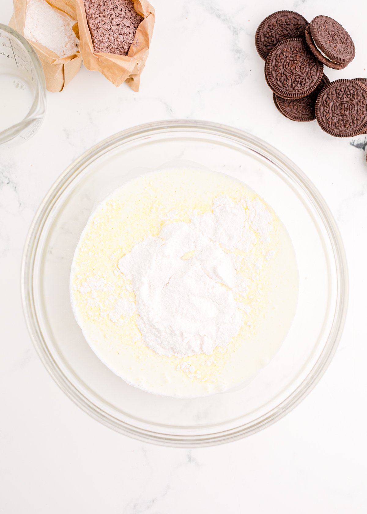 cream and vanilla pudding mix in a bowl