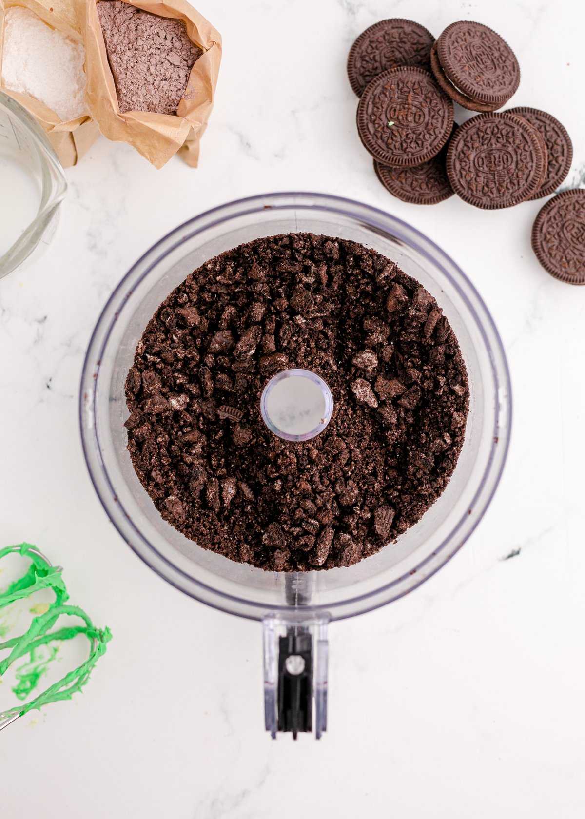 Oreo crumbs in a food processor