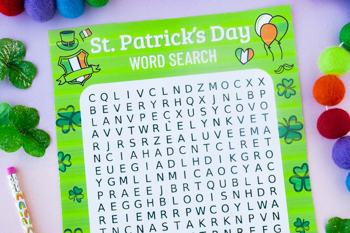 printed out St. Patrick's Day word search
