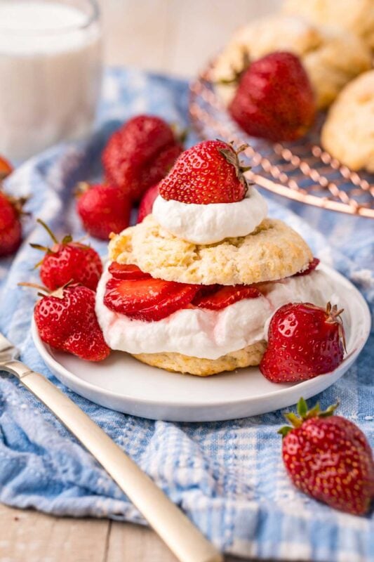 strawberry shortcake on a white plate