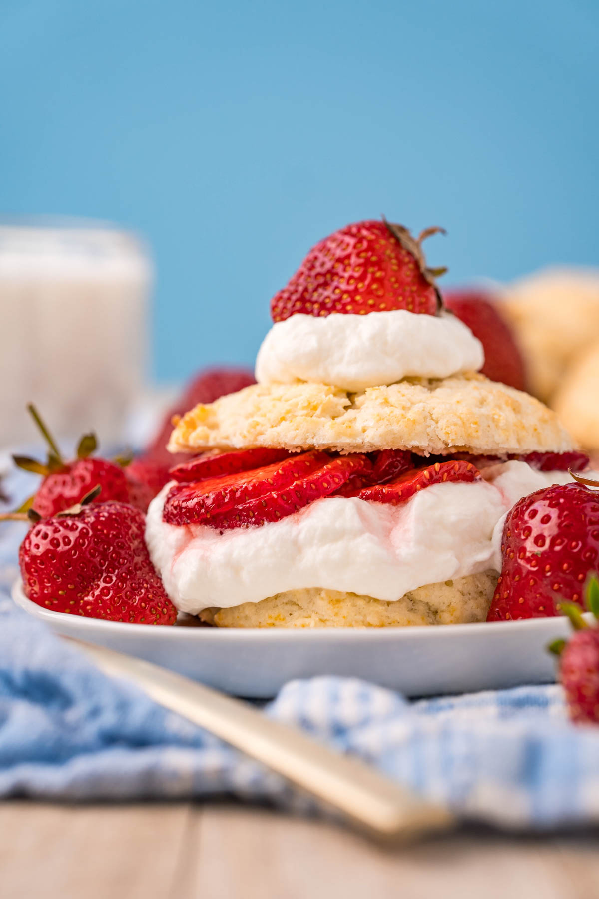 strawberry shortcake on a white plate
