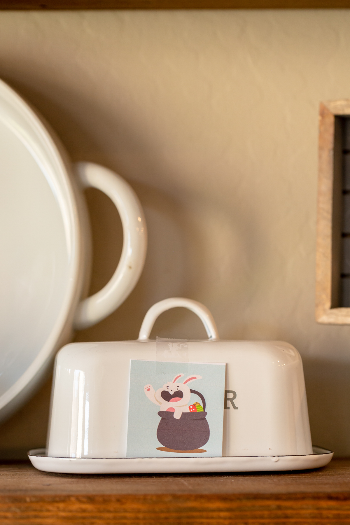 Easter bunny card hidden on a butter dish