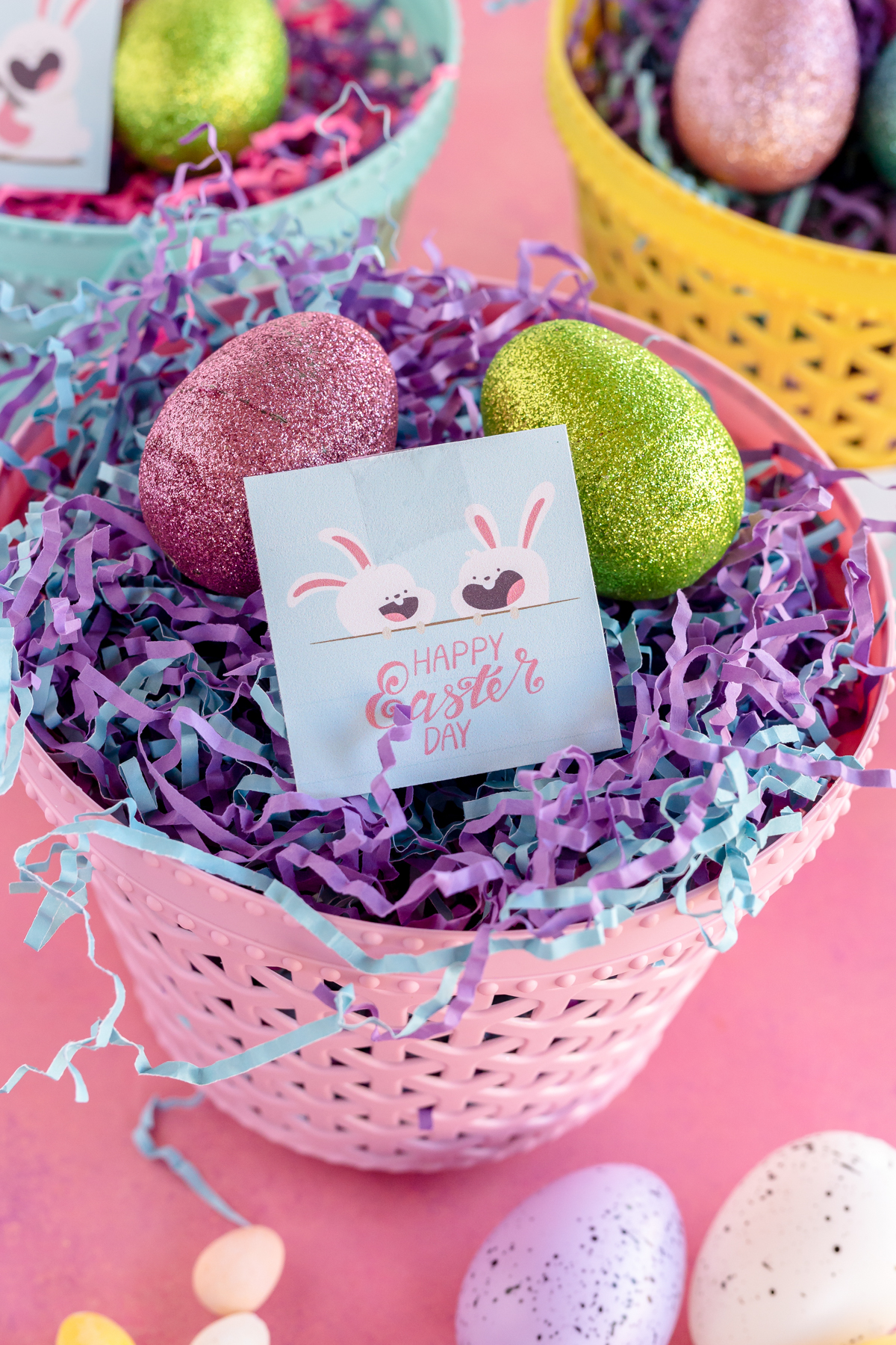Easter bunny hunt card in an Easter basket