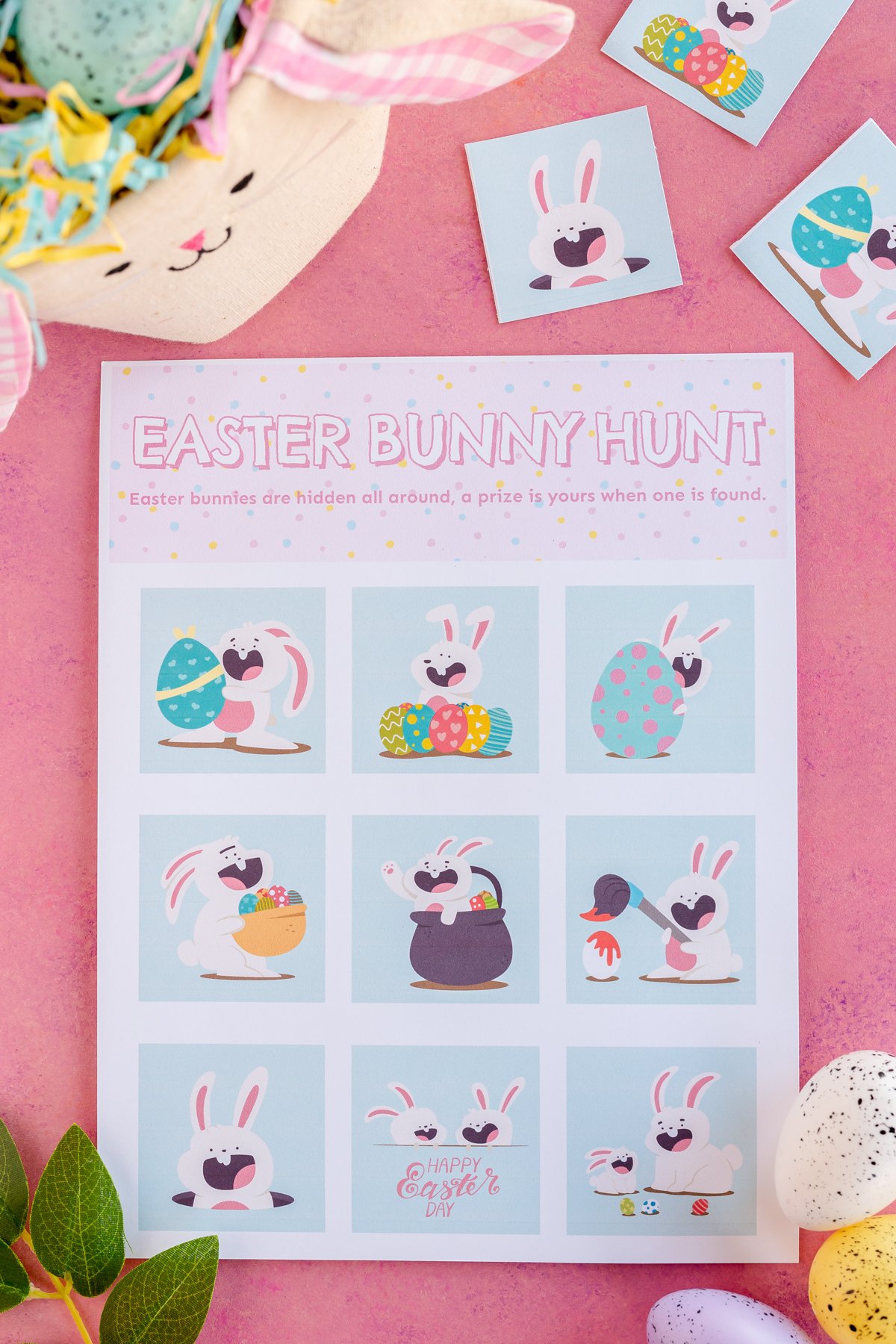Printed out Easter bunny hunt cards