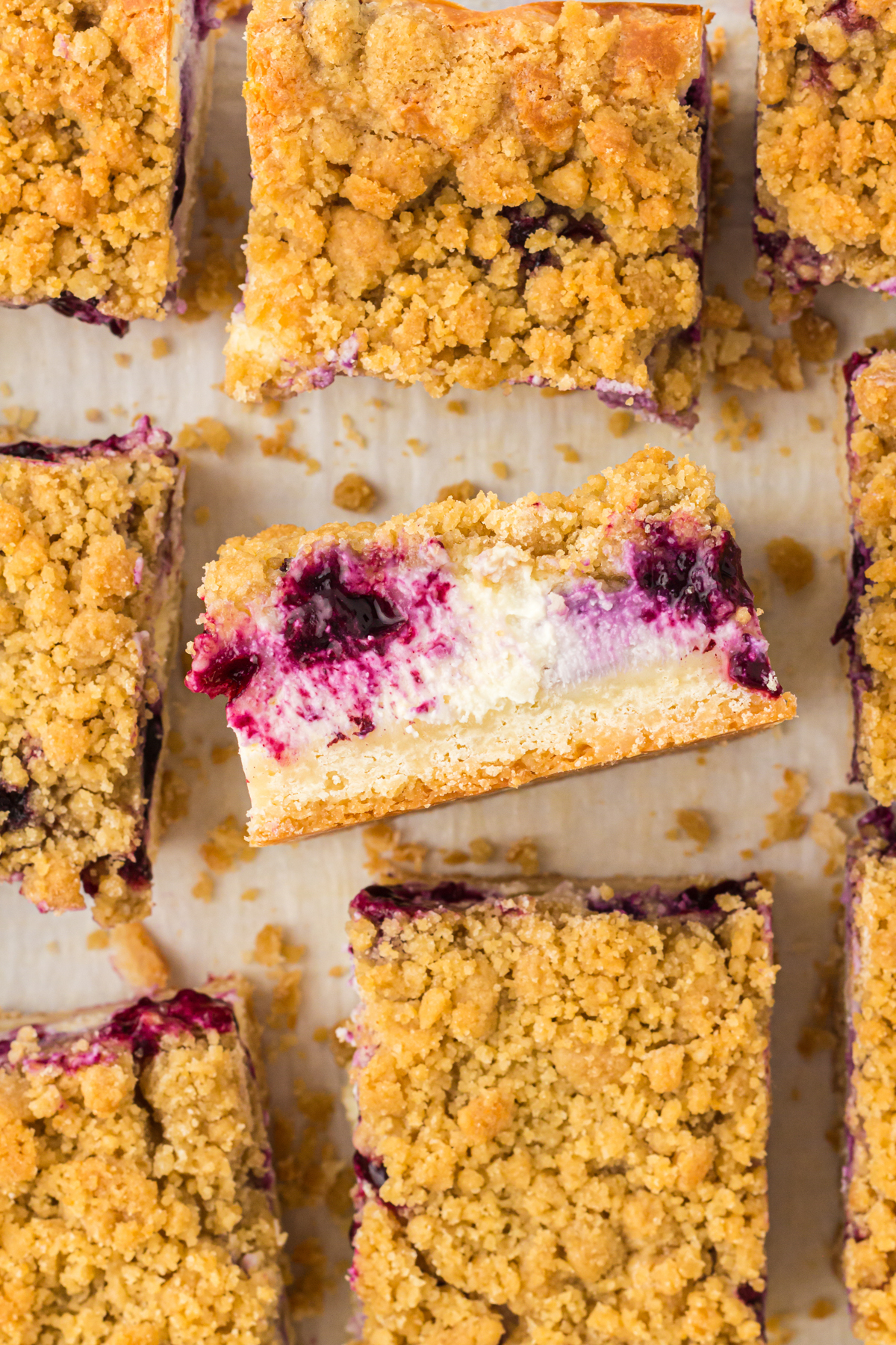 blueberry cheesecake bar flipped over