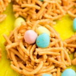 nests made out of butterscotch haystacks with eggs