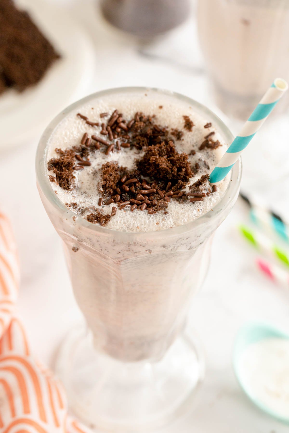 top down view of a chocolate cake shake