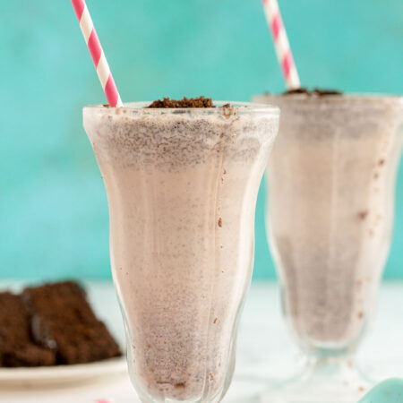two chocolate cake shakes in glasses