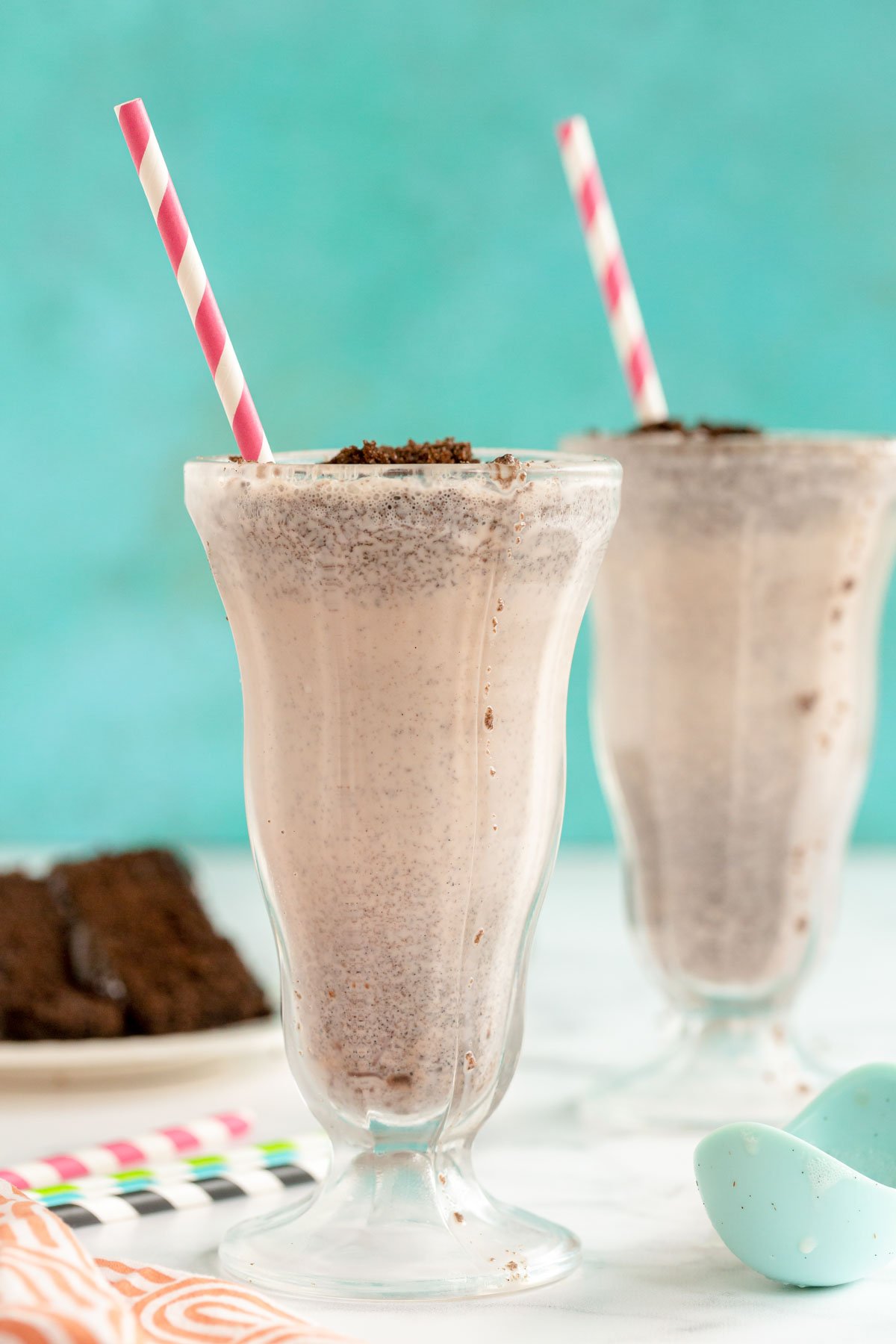 two chocolate cake shakes in glasses