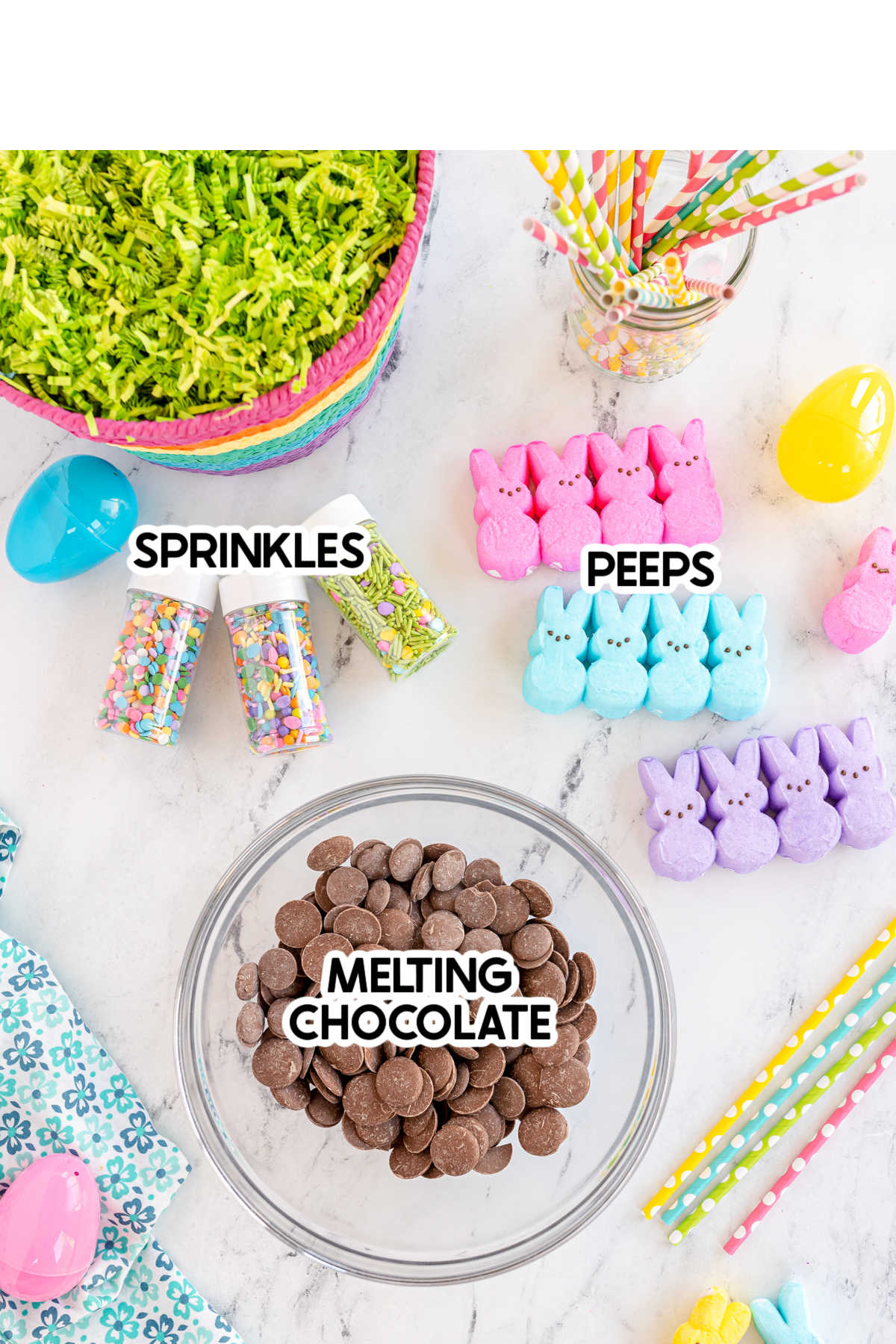 ingredients for chocolate covered peeps with labels