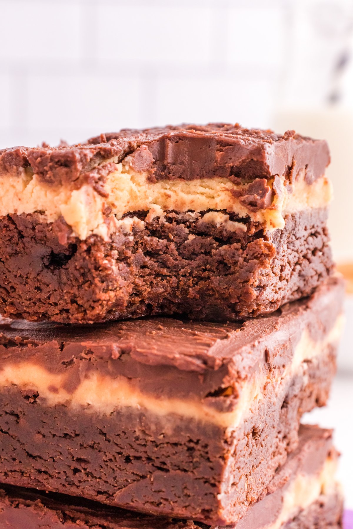 peanut butter brownies with a bite taken out of them