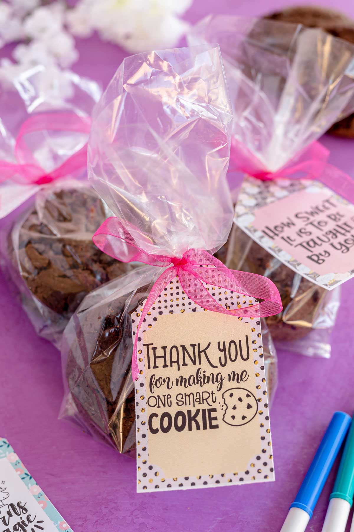 bags of cookies with teacher appreciation gift tags on them