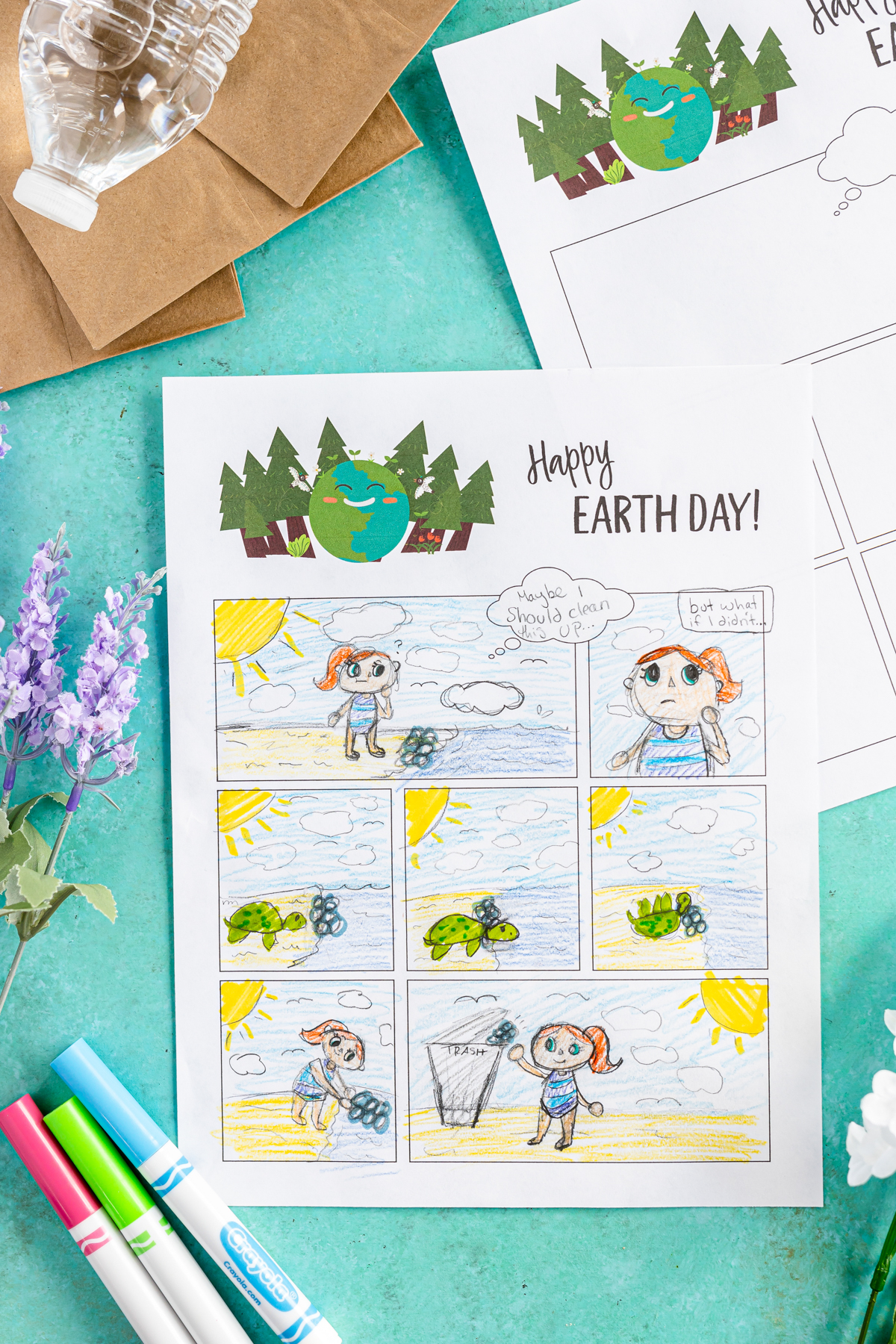 Earth Day comic strip colored in