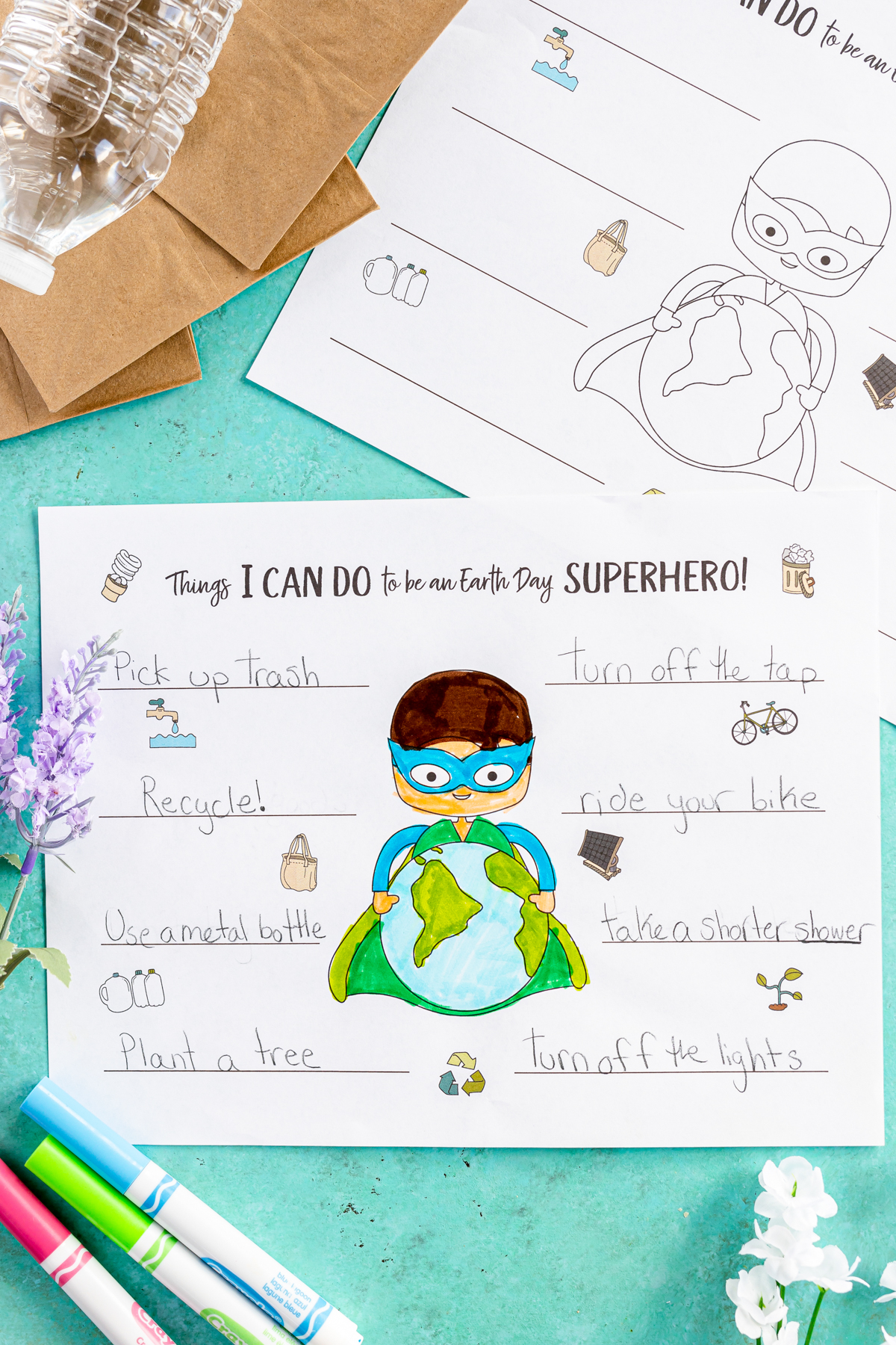Earth Day worksheets with a superhero theme