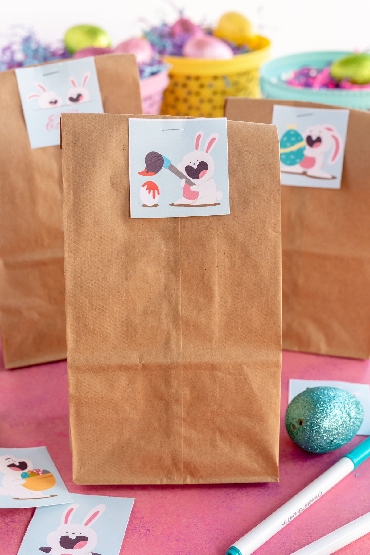Easter bunny card on a bag
