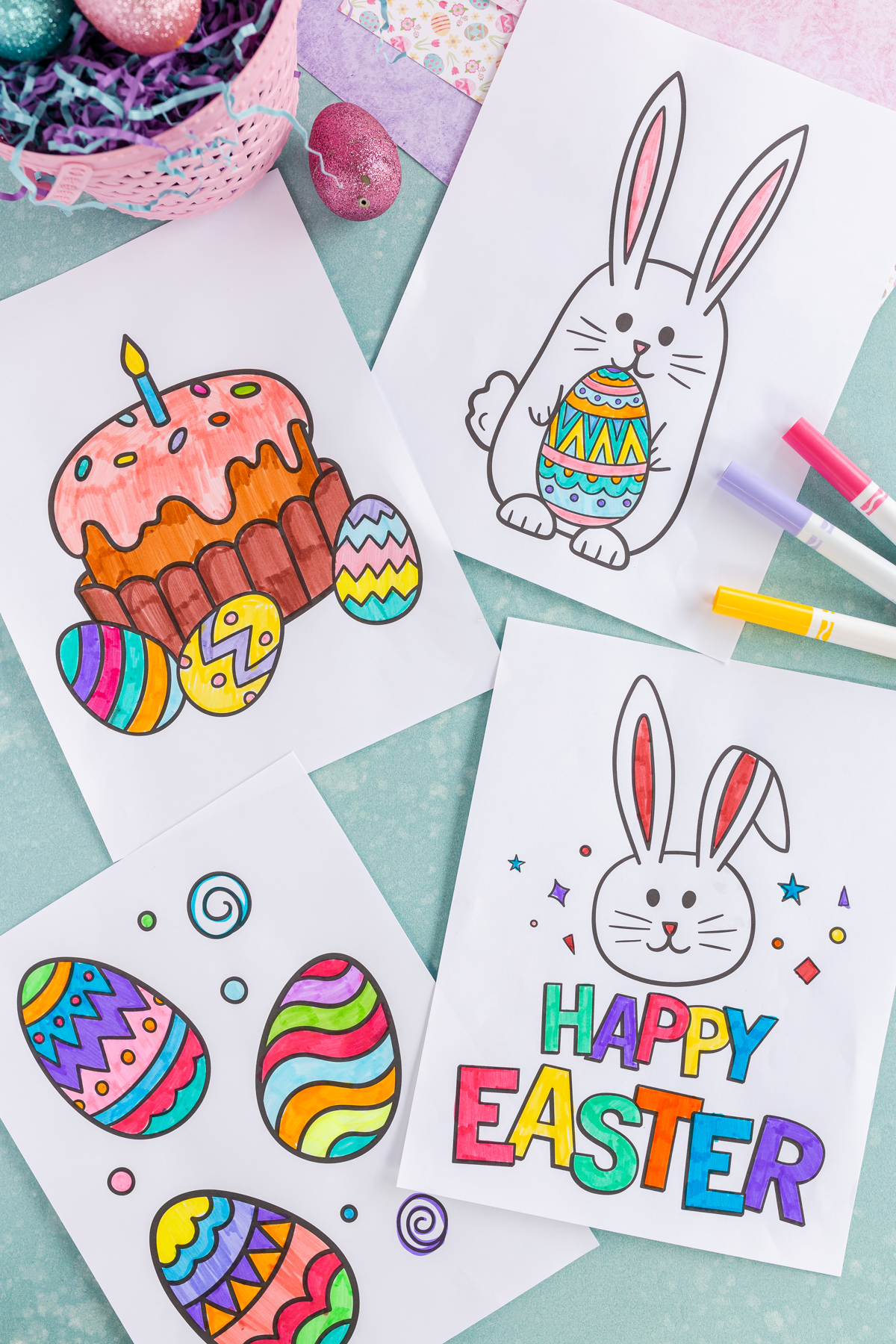 colored Easter coloring pages with markers