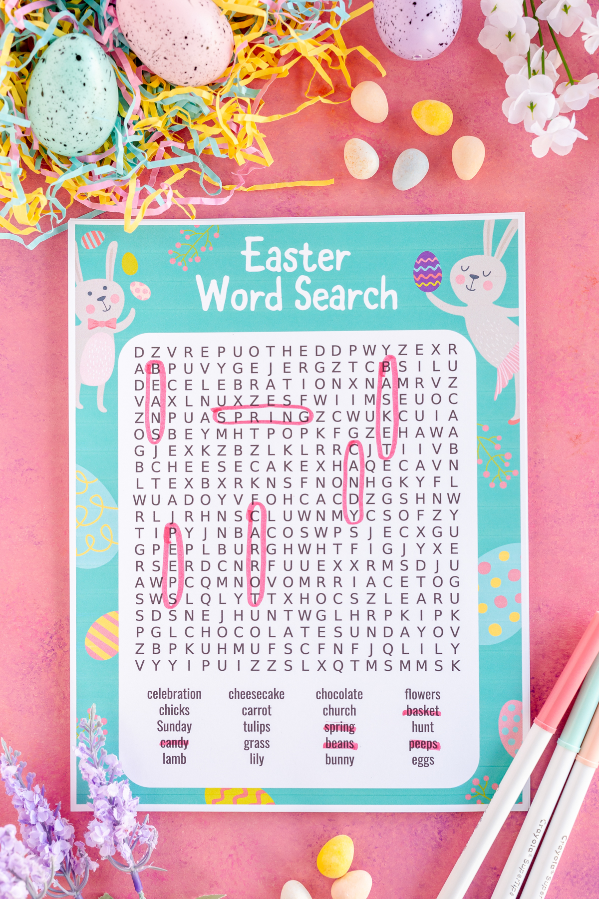 Easter word search with words circled