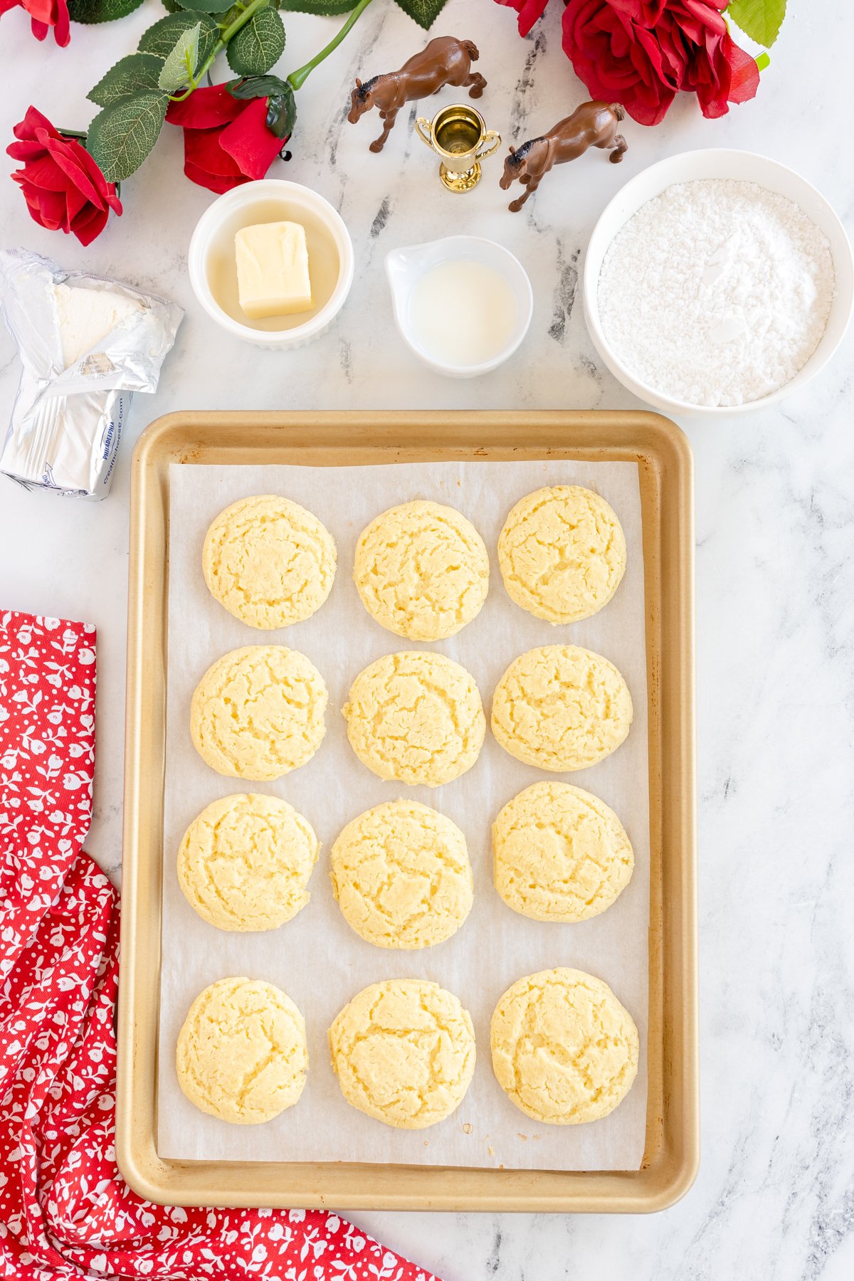 baking sheet with cooked butter cake cookies