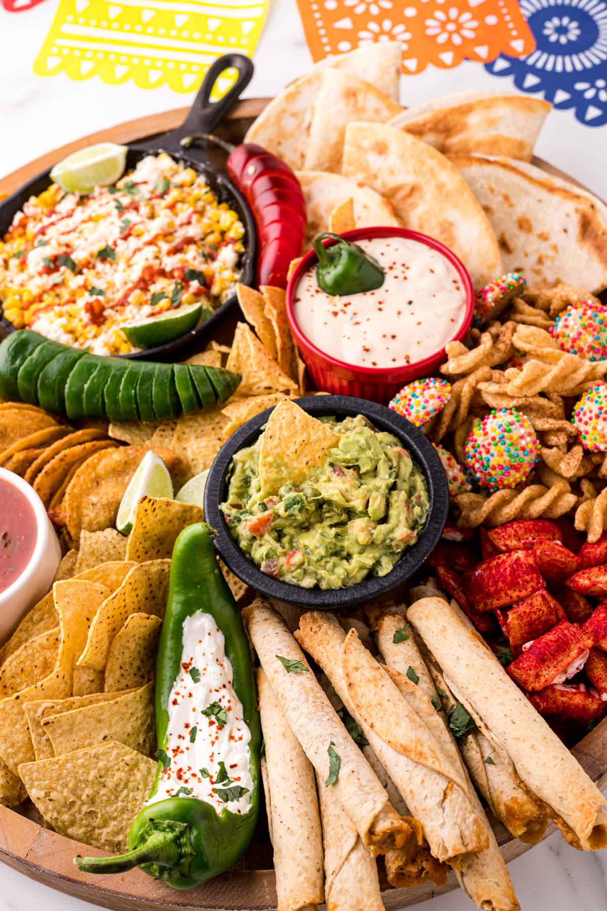close up photo of a Mexican charcuterie board