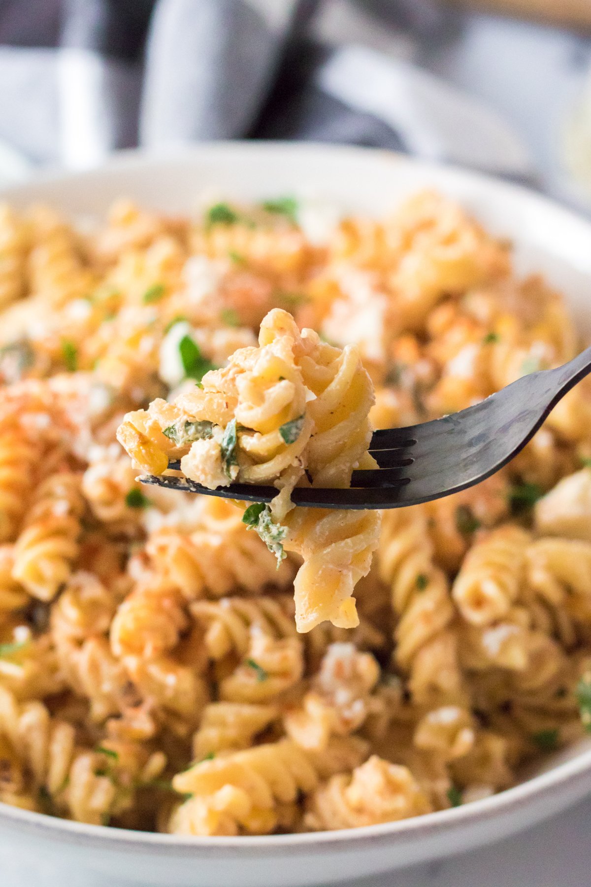 spoon of street corn pasta salad