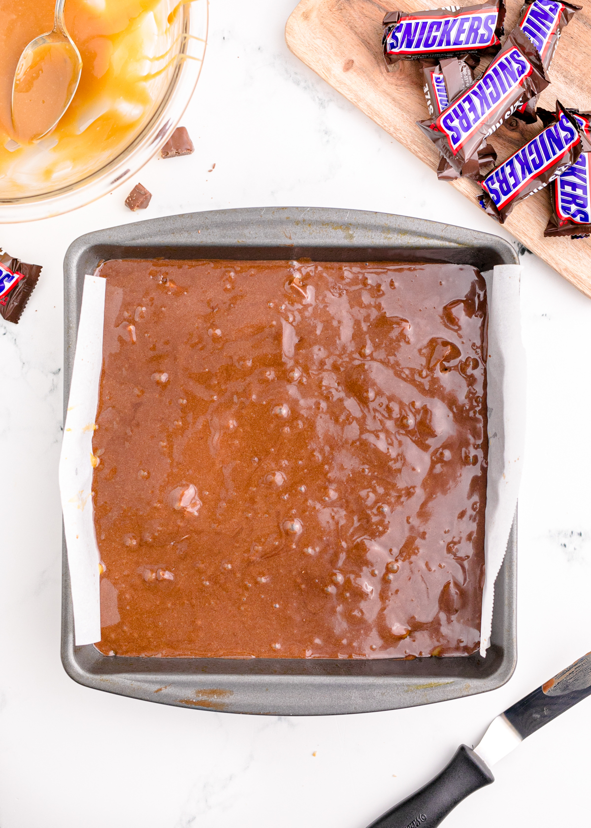 unbaked snickers brownies