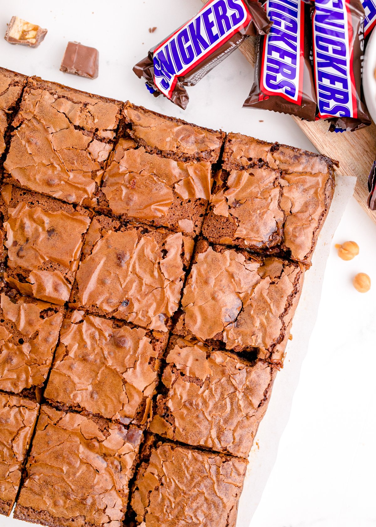 snickers brownies cut into squares