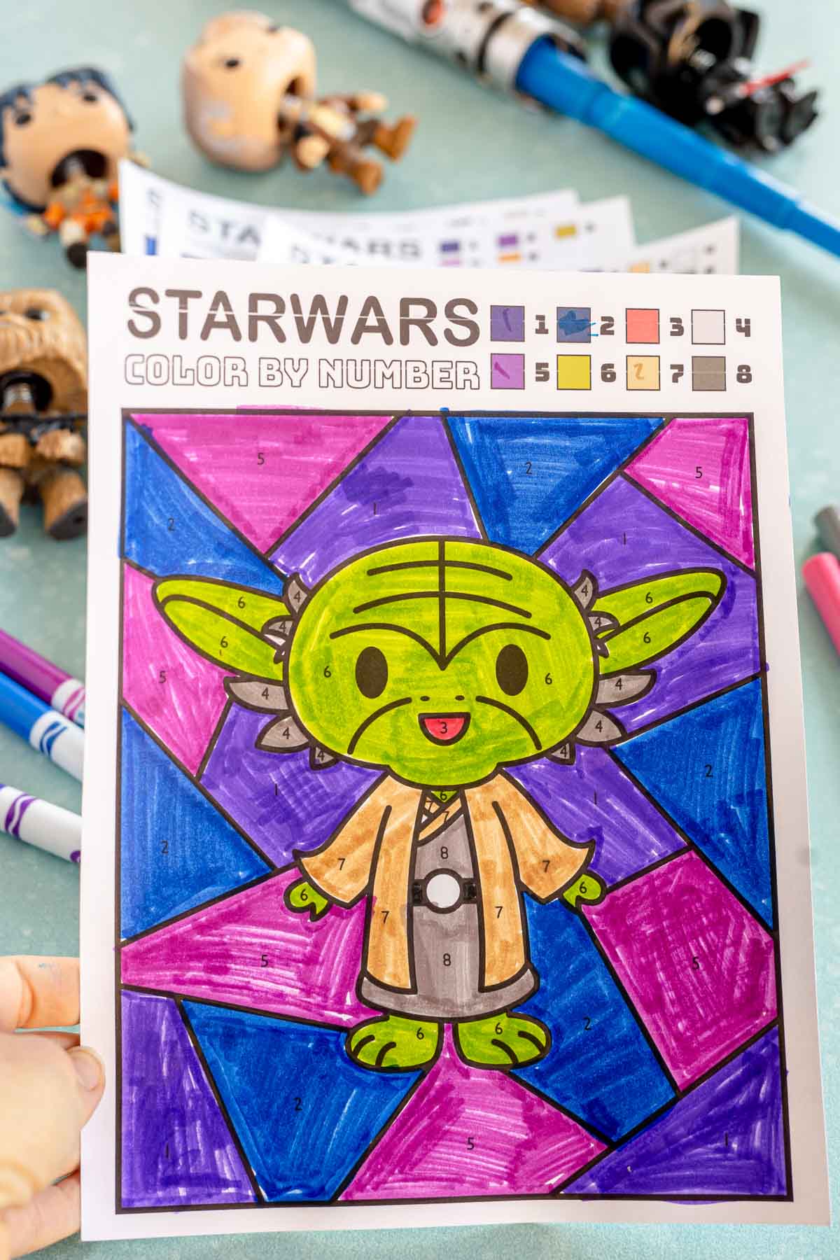 Yoda Star Wars color by number page that's colored in