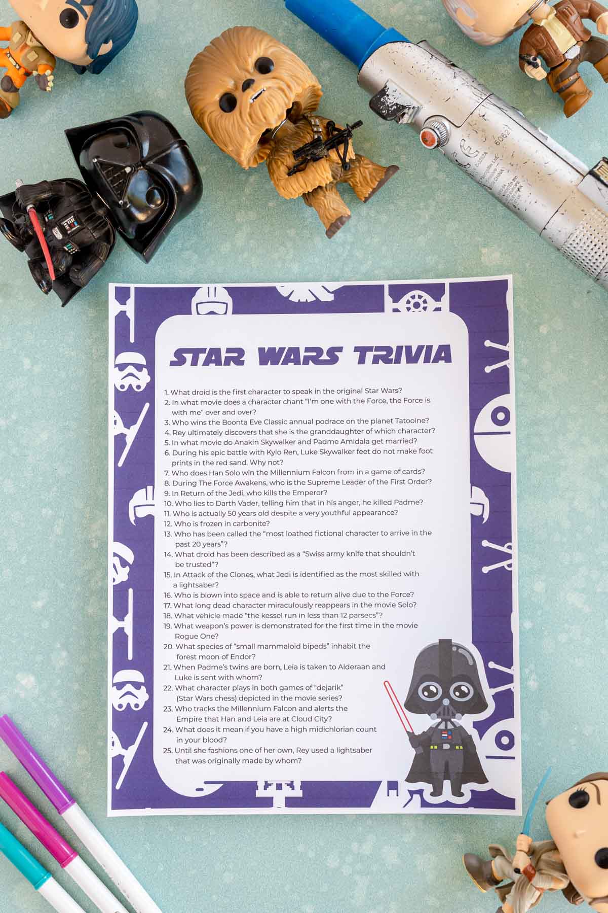 Printed out Star Wars trivia quiz