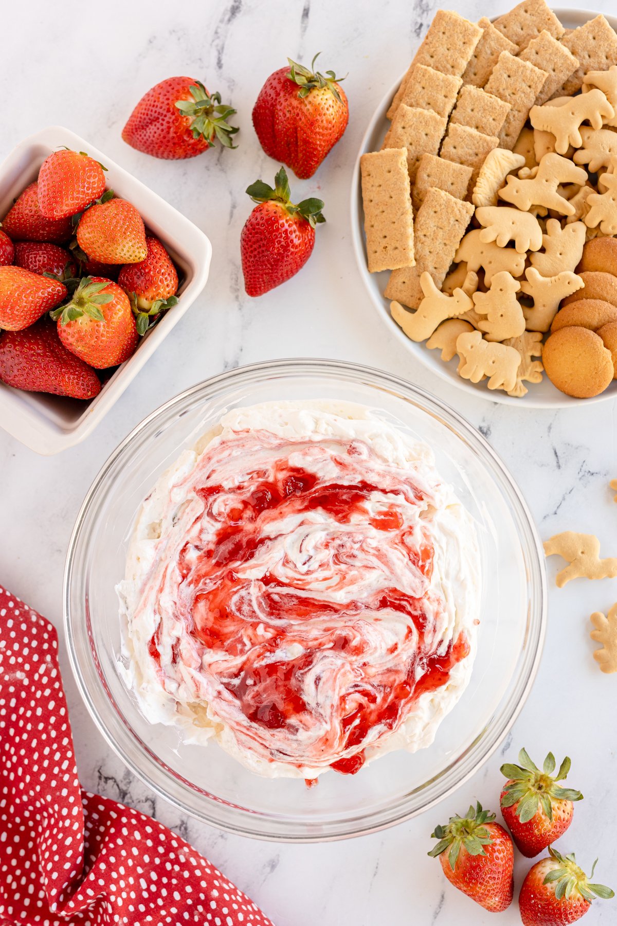 strawberry dip in a glass bowl