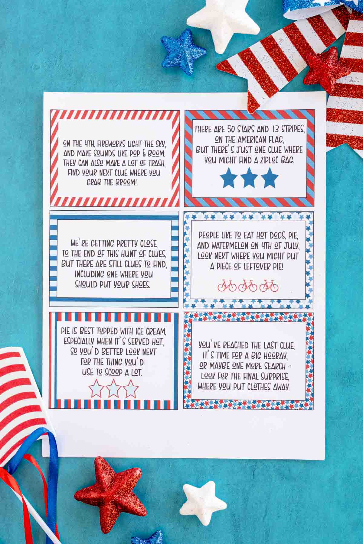 printed out 4th of July scavenger hunt