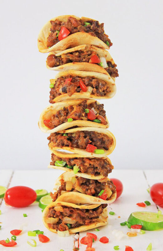 stack of beef tacos