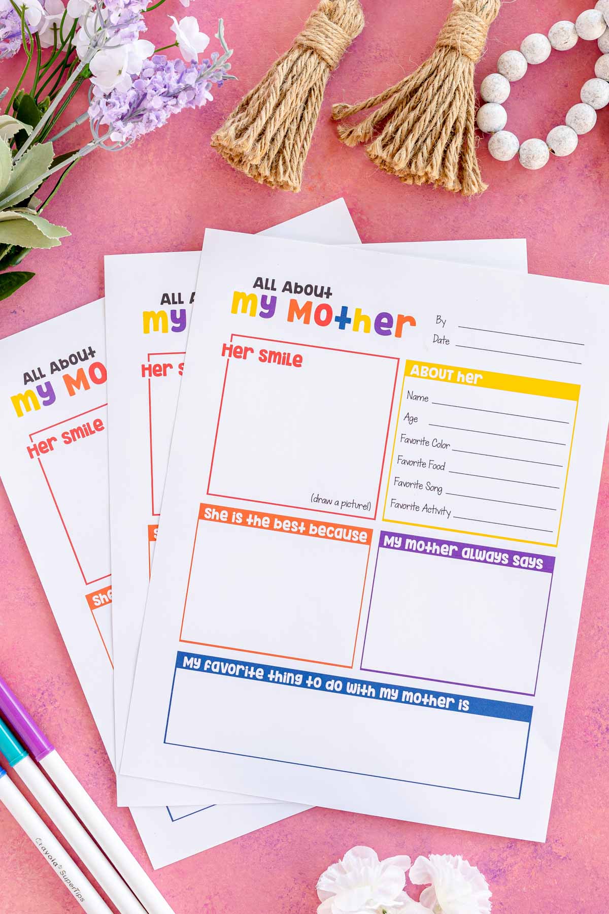 printed out all about my mom printable sheets