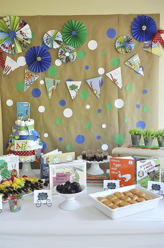 book themed baby shower table