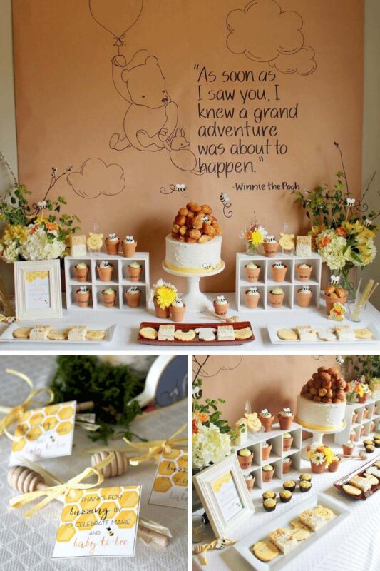 collage of winnie the pooh shower images